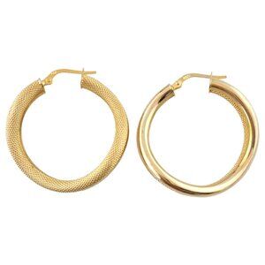 Vintage 14K Yellow Gold Curved Textured Hoop Earrings #14493